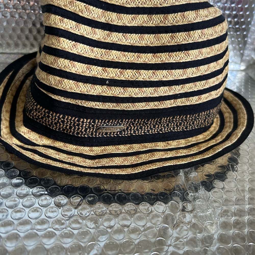 Calvin Klein Black and Tan Striped Hat